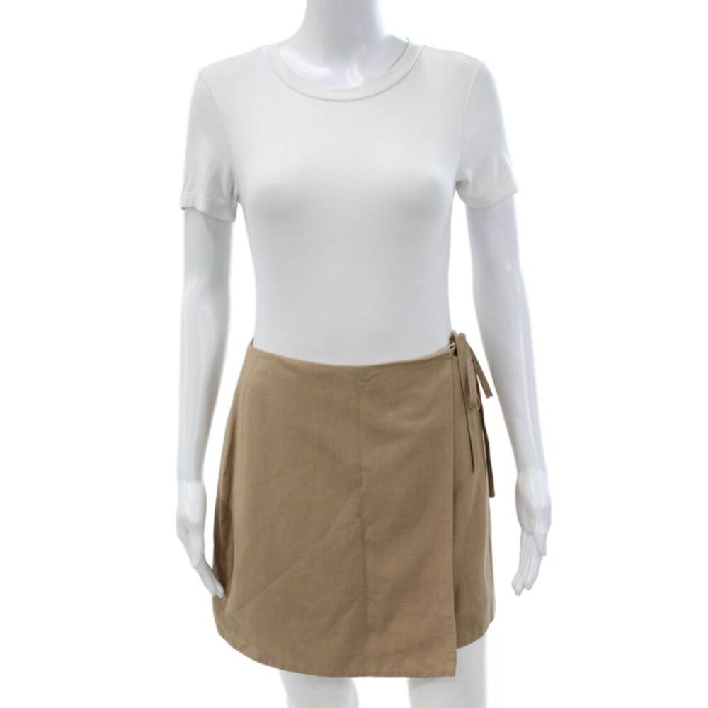 Pomander Place Womens Wrap Skirt Beige Linen Rayon Polyester Tie Short Size XS